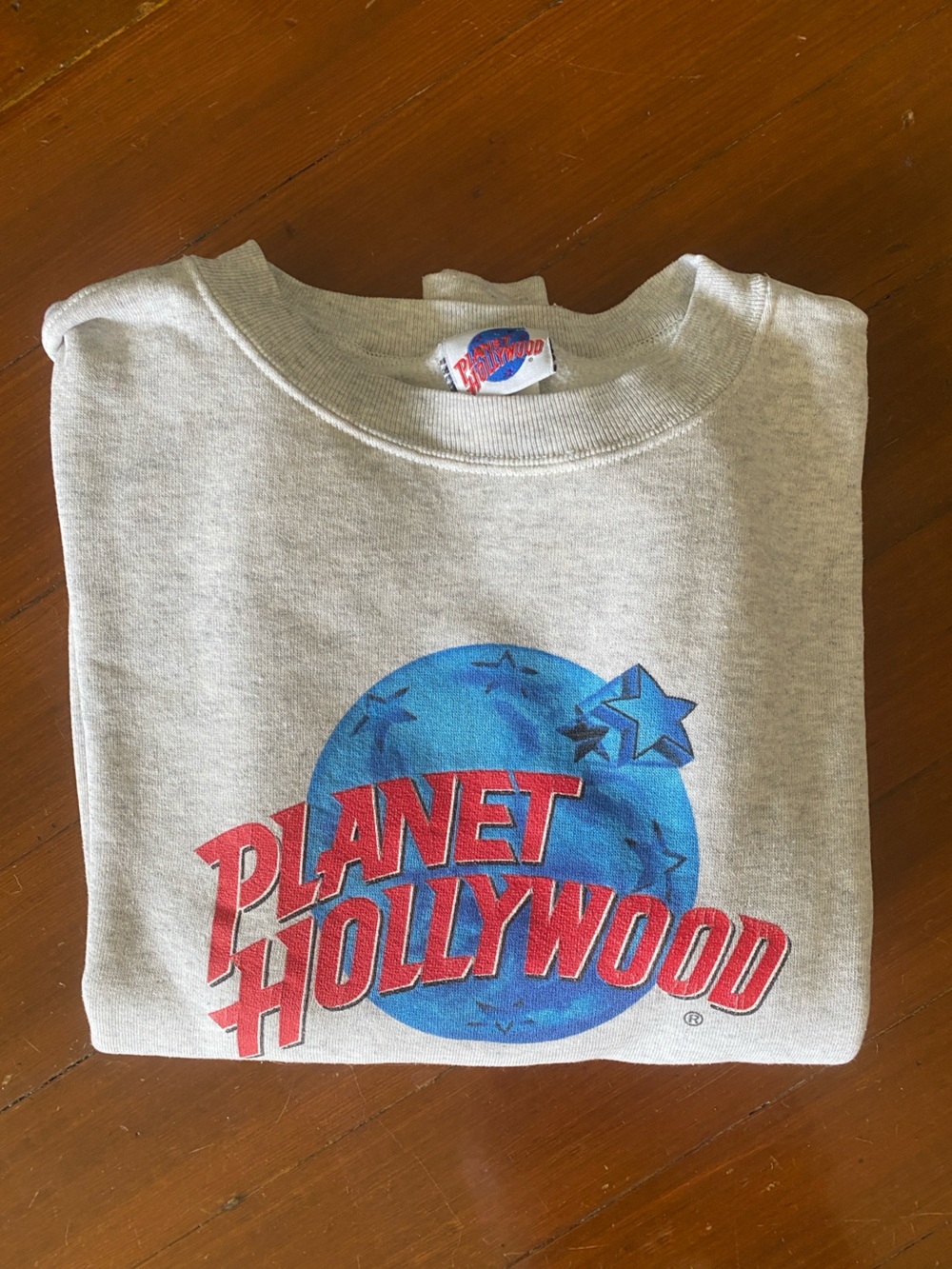 90s “Planet Hollywood” Gray Crewneck Sweatshirt with Blue & Red Logo